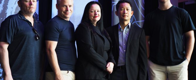 Ashley James Simmonds, Derek Wilf and Kelly Yeoh of Blue Dwarf Space; Yee Wei Law of Mesh in Space, Austin Lovell of Up&Up at the University of South Australia.